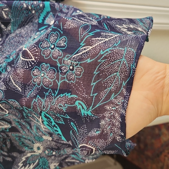 Anthropologie Haida Peasant Ruffle Blouse blue green teal sheer small top - Picture 7 of 7
